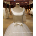 Curve Neckline White Satin/Tulle Wedding Dress